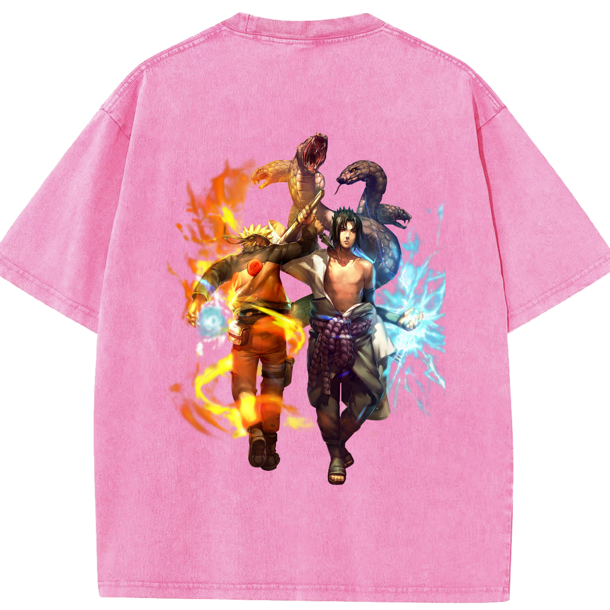 （画像用） NARUTO -ナルト- うちは サスケ Uchiha Sasuke 綿100% ヴィンテージ風 半袖Tシャツ（背面プリント）